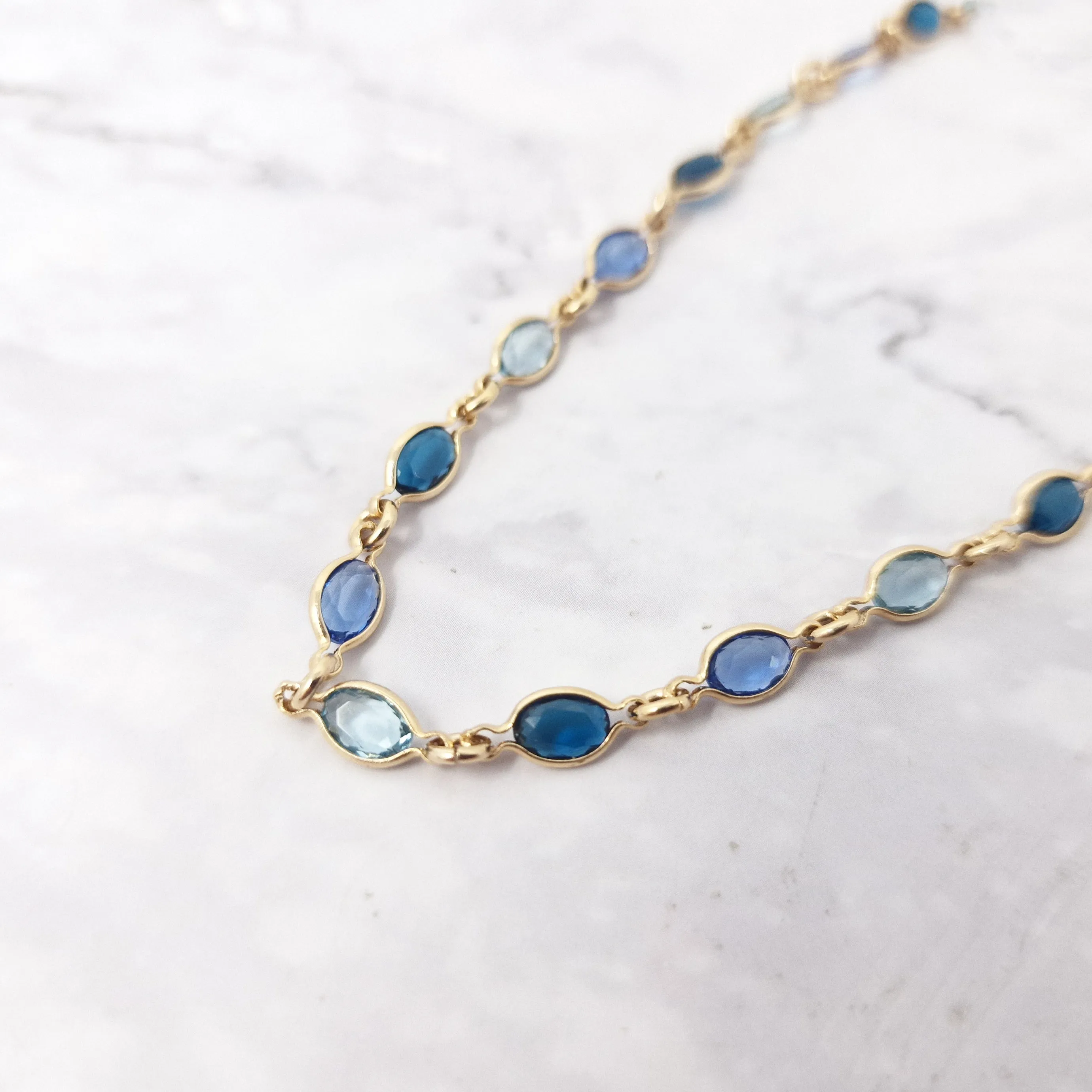 18ct Gold Plated Blue Multi Gemstone Crystal Necklace