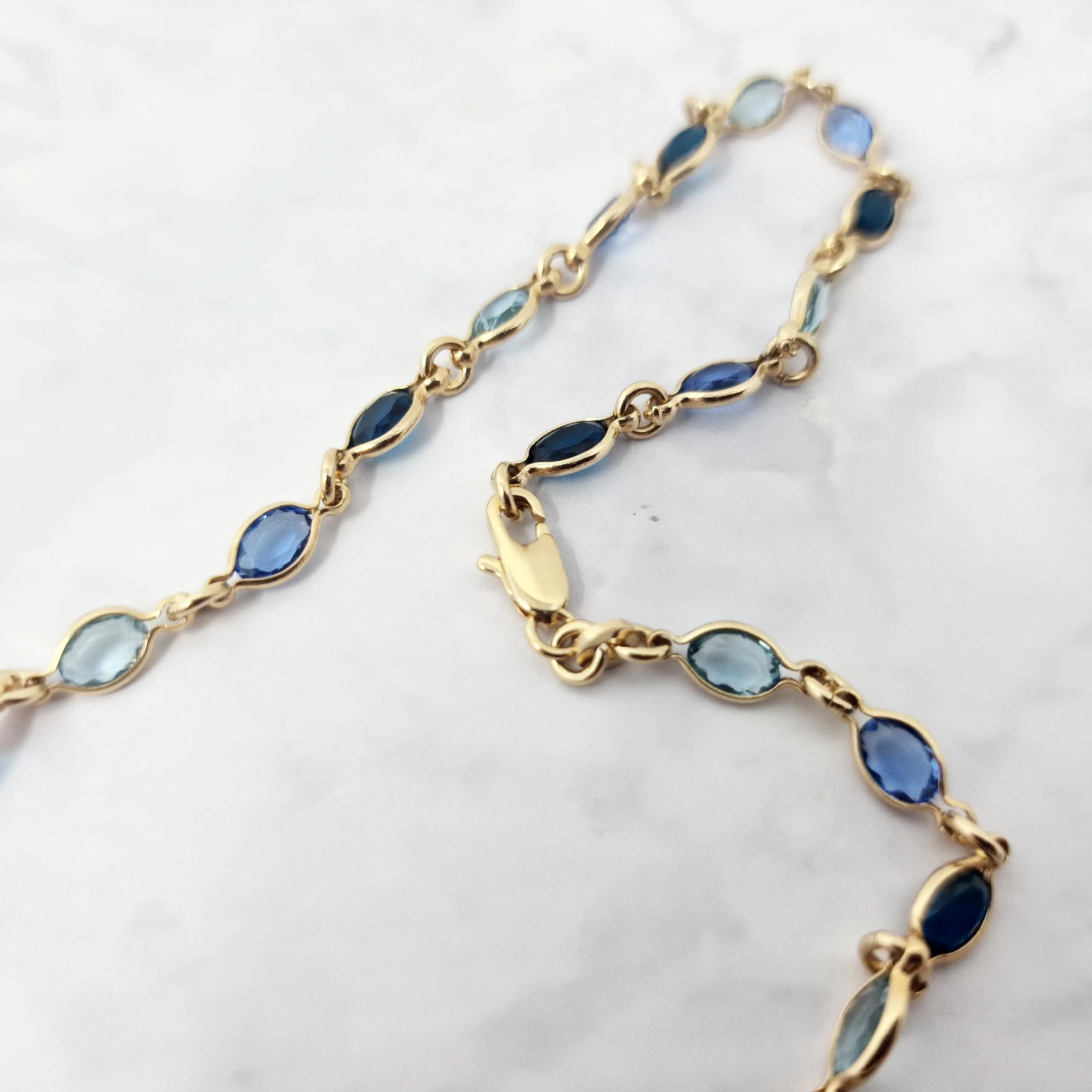 18ct Gold Plated Blue Multi Gemstone Crystal Necklace