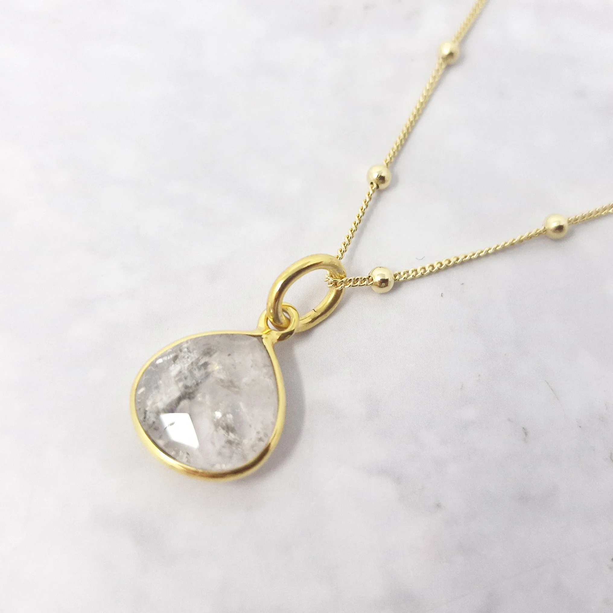 18ct Gold Plated Herkimer Diamond Crystal Necklace