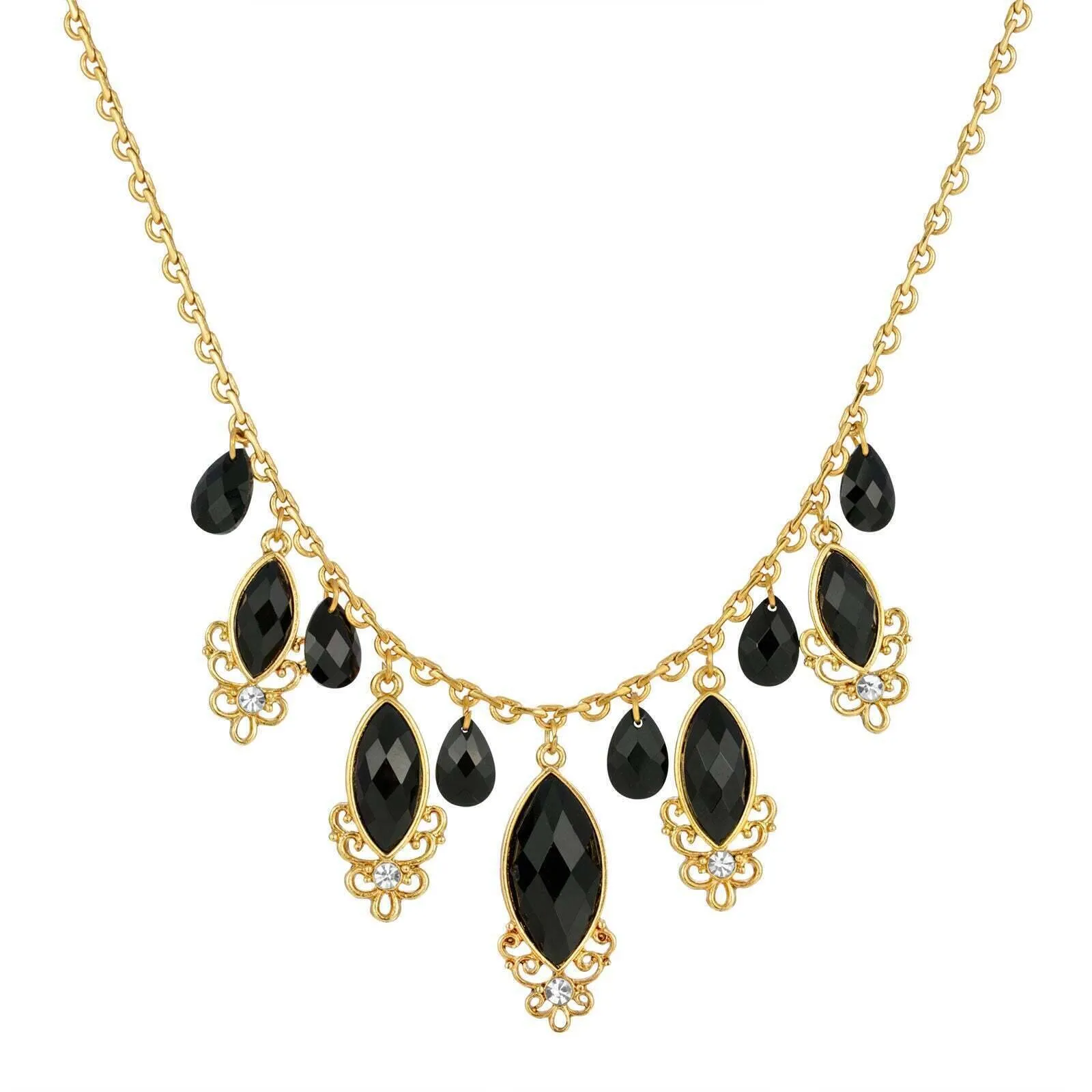 1928 Jewelry Black Teardrop Crystal Necklace 16 + 3 Extender