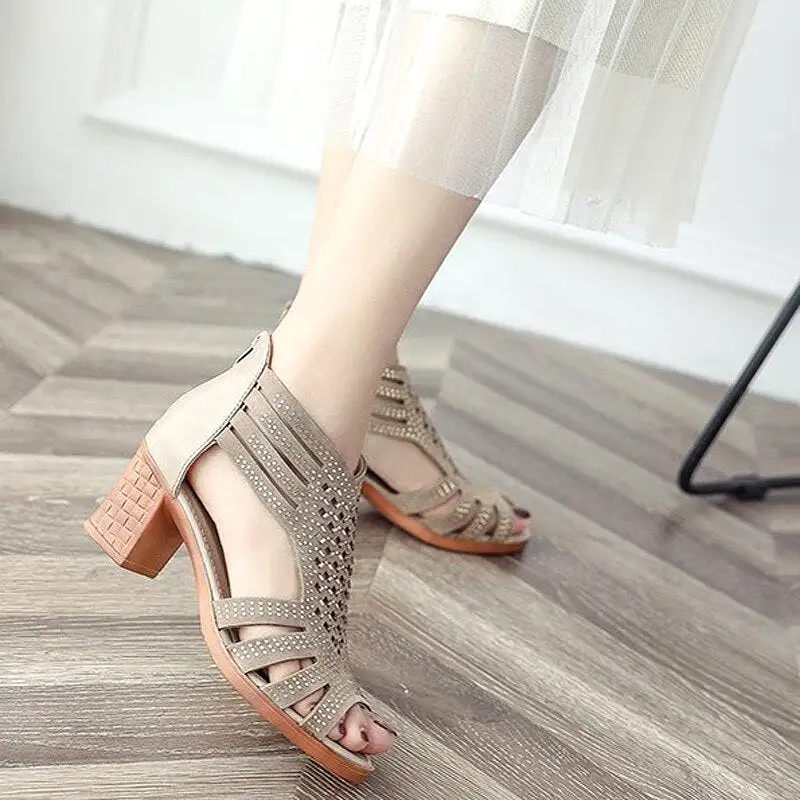 2023 Women Sandals Spring Summer Ladies Women Wedge Sandals Fashion Fish Mouth Hollow Roma Shoes Lady Shoes Platform Black Beige