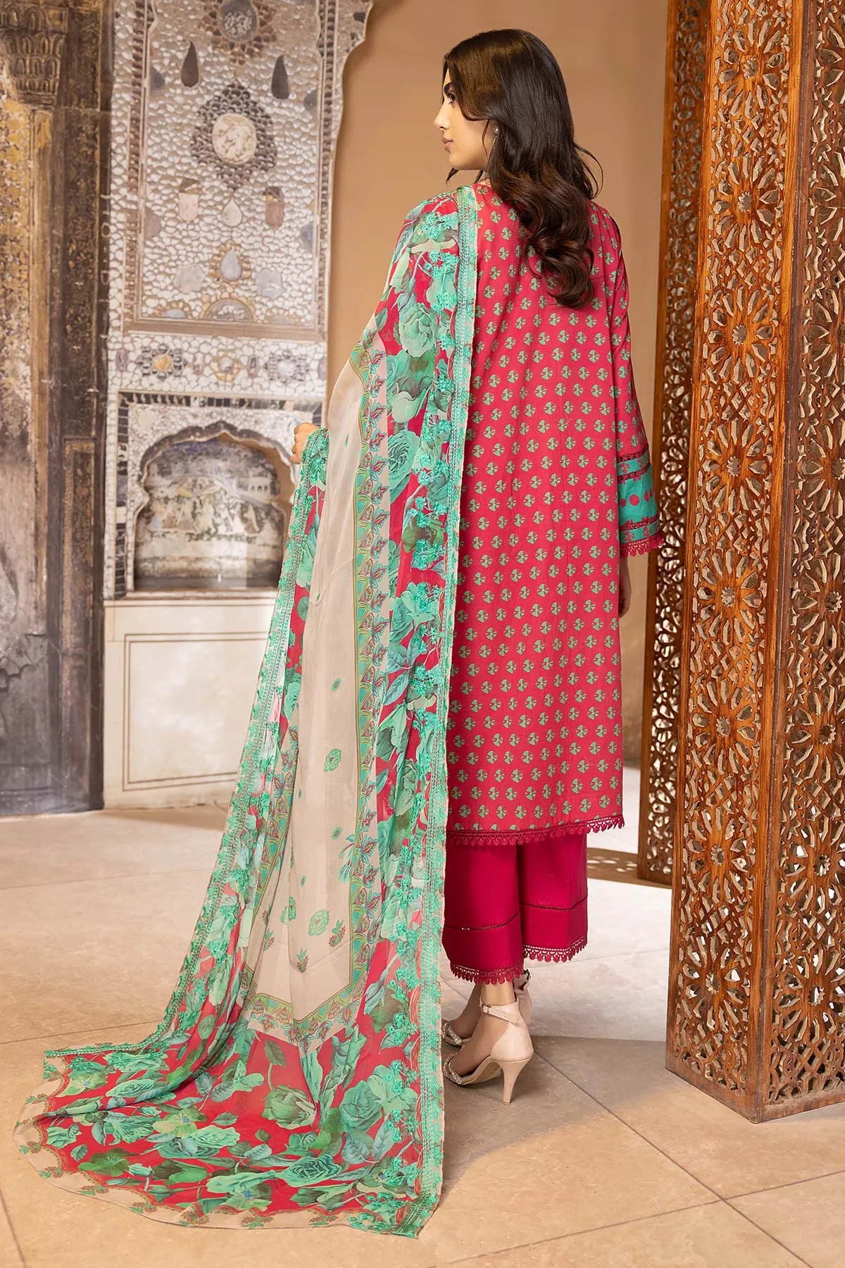 3-Pc Charizma Unstitched Lawn Suit With Embroidered Chiffon Dupatta CC23-19