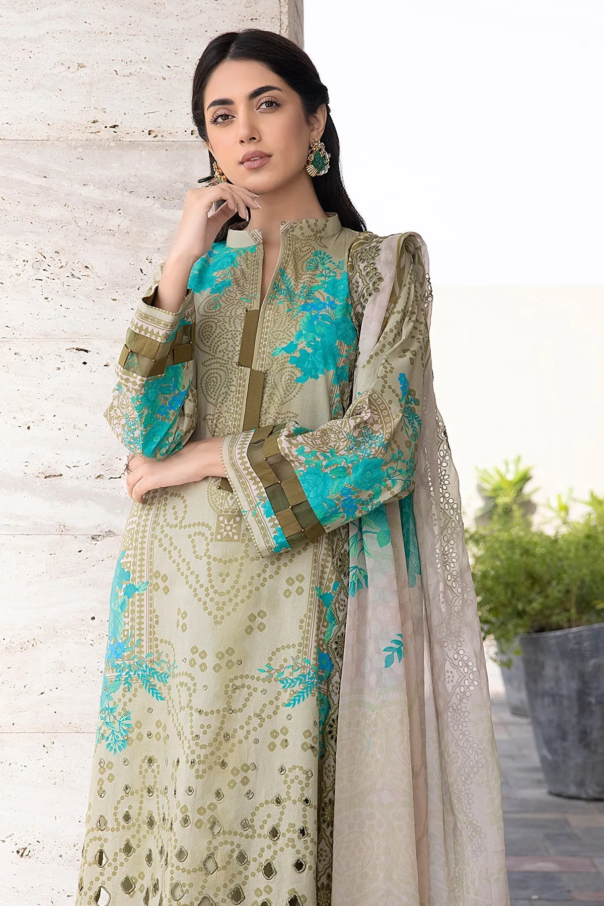 3-PC Unstitched Embroibered Lawn Suit with Embroidered Chiffon Dupatta CCS4-28