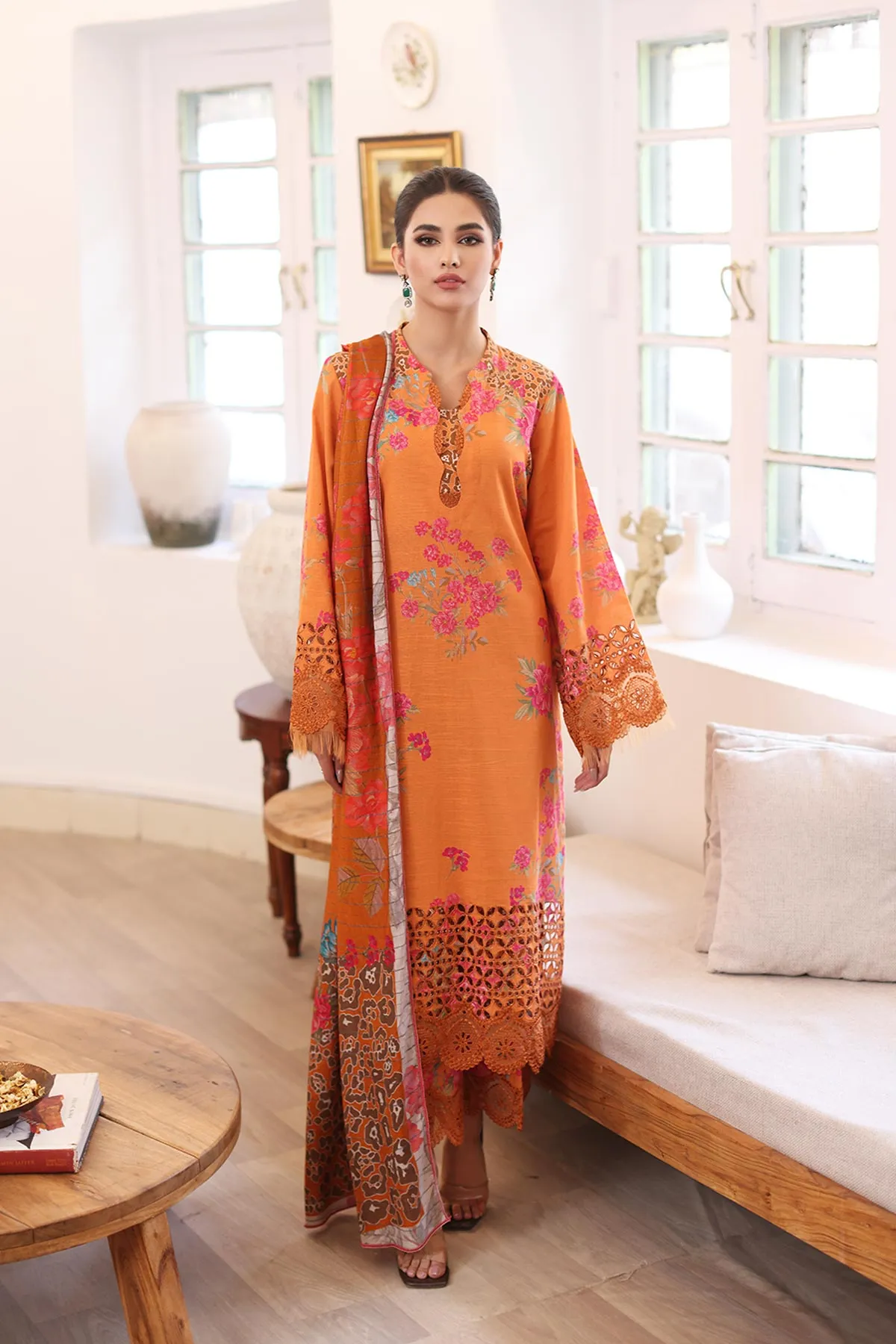 3-PC UNSTITCHED EMBROIDERED KHADDAR SUIT WITH PRINTED WOOL SHAWL CCW3-01