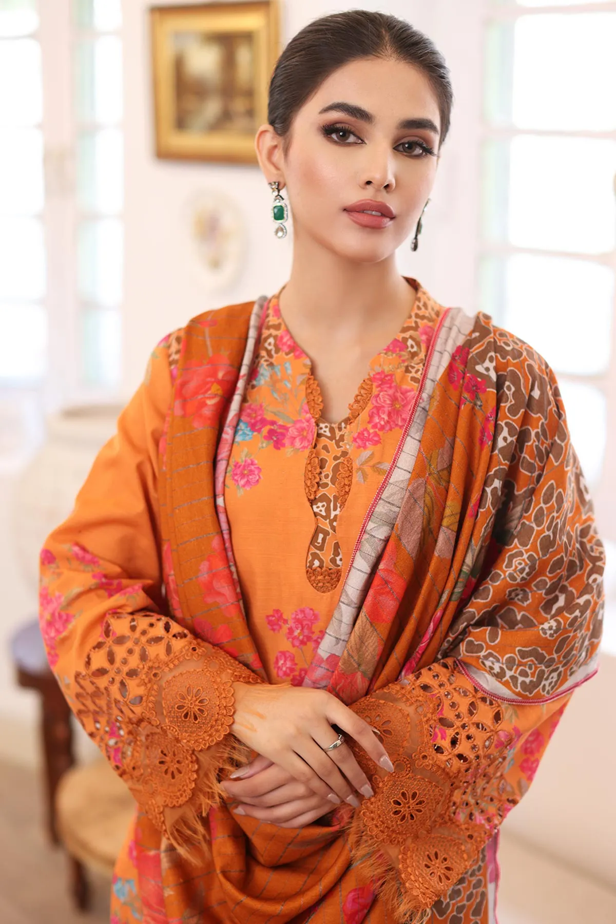 3-PC UNSTITCHED EMBROIDERED KHADDAR SUIT WITH PRINTED WOOL SHAWL CCW3-01