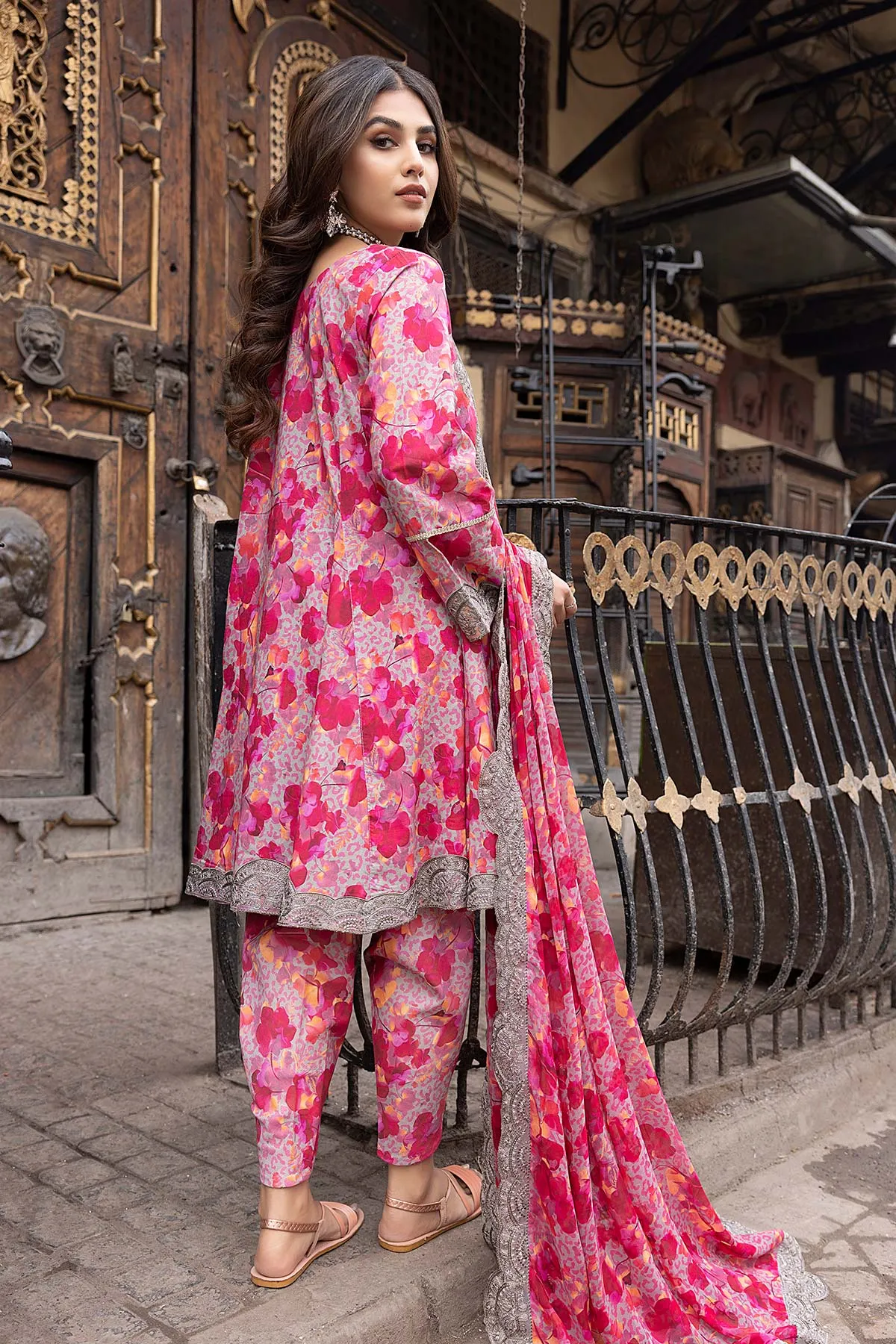 3-Pc Unstitched Printed Embroidered Lawn Suit With Embroidered Chiffon Dupatta CRB23-04