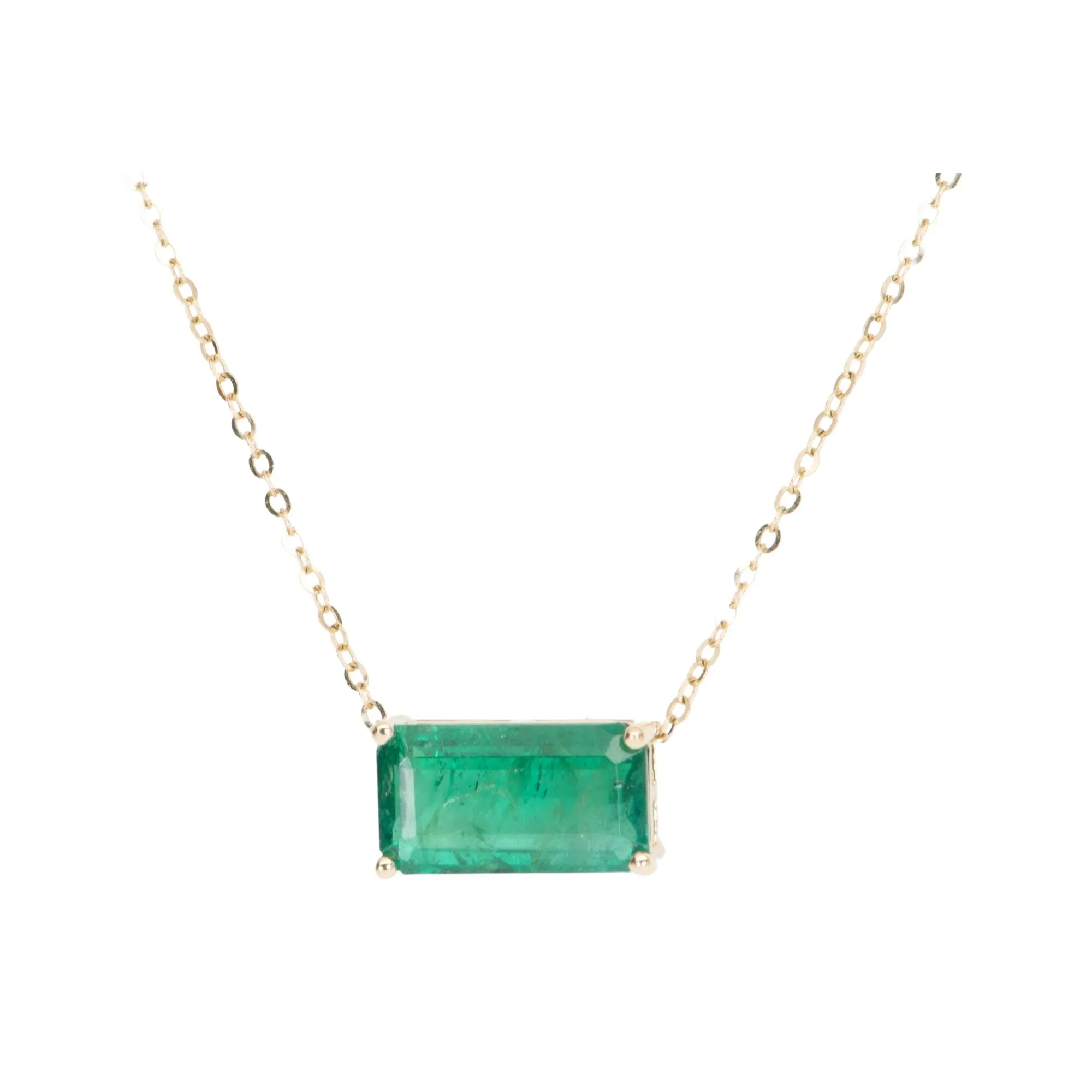 3.76ct Elongated Emerald Pendant Necklace 14K Gold Wear Multiple Ways R4471