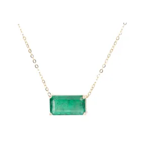 3.76ct Elongated Emerald Pendant Necklace 14K Gold Wear Multiple Ways R4471