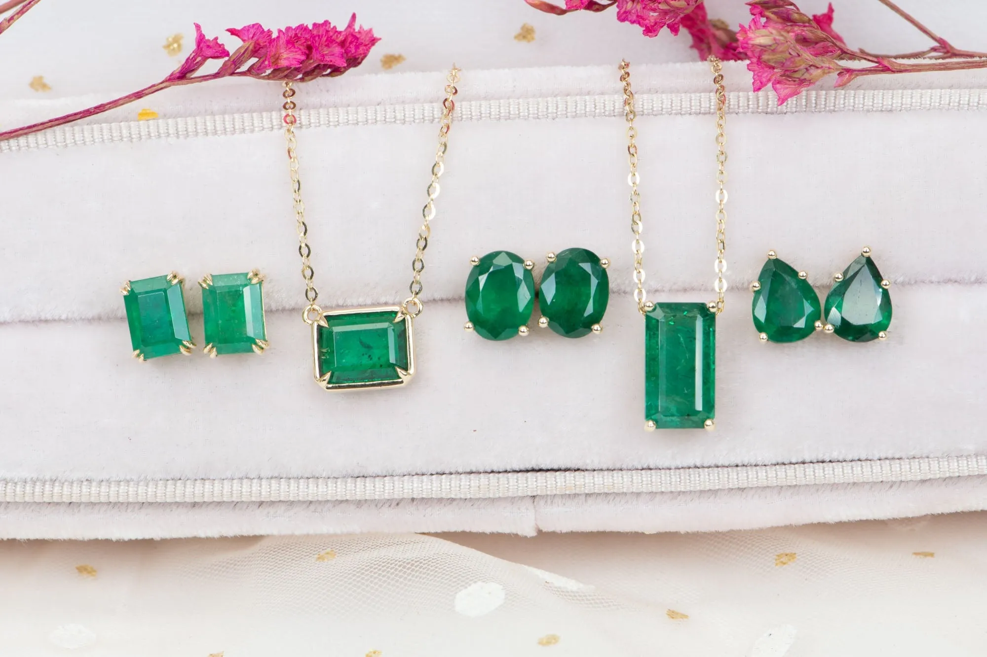 3.76ct Elongated Emerald Pendant Necklace 14K Gold Wear Multiple Ways R4471