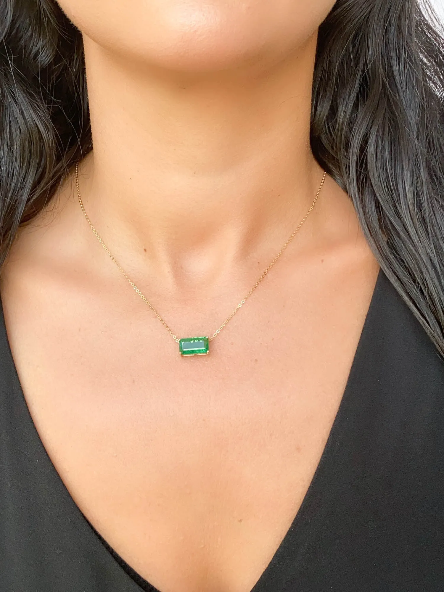 3.76ct Elongated Emerald Pendant Necklace 14K Gold Wear Multiple Ways R4471