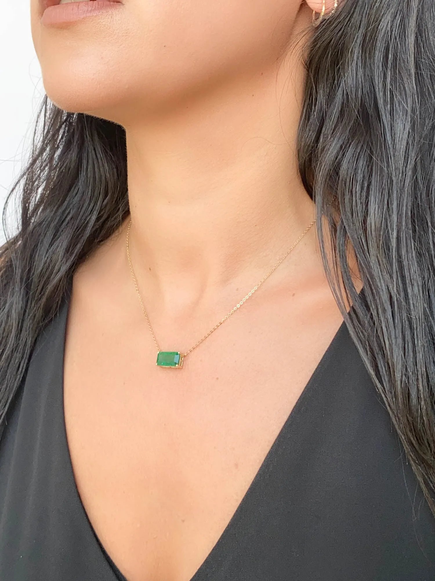 3.76ct Elongated Emerald Pendant Necklace 14K Gold Wear Multiple Ways R4471