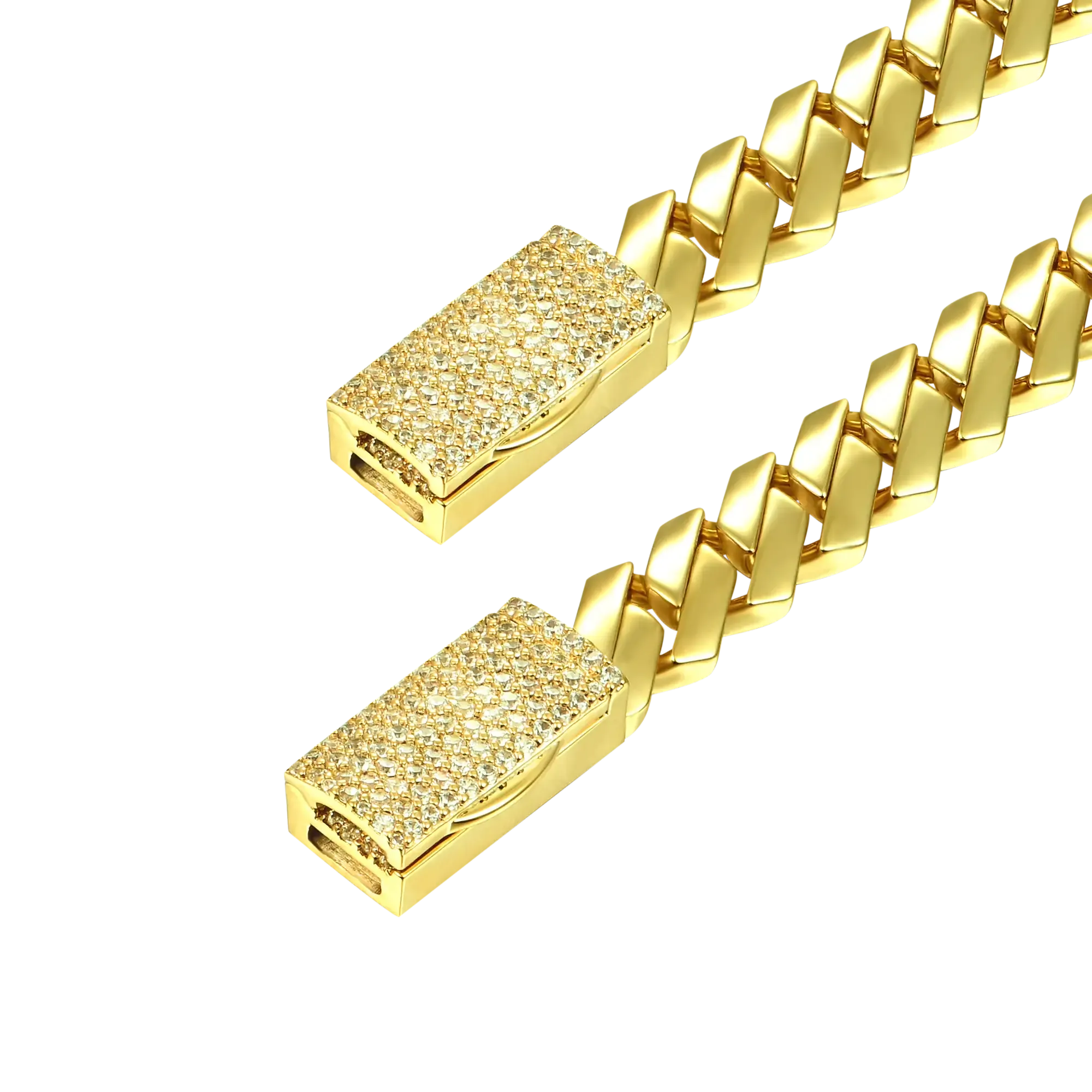 8mm Plain Gold Prong Cuban Link Chain + Bracelet Bundle