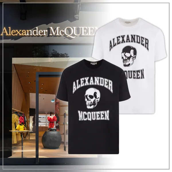 alexander mcqueen  |Crew Neck Skull Plain Short Sleeves Logo Crew Neck T-Shirts