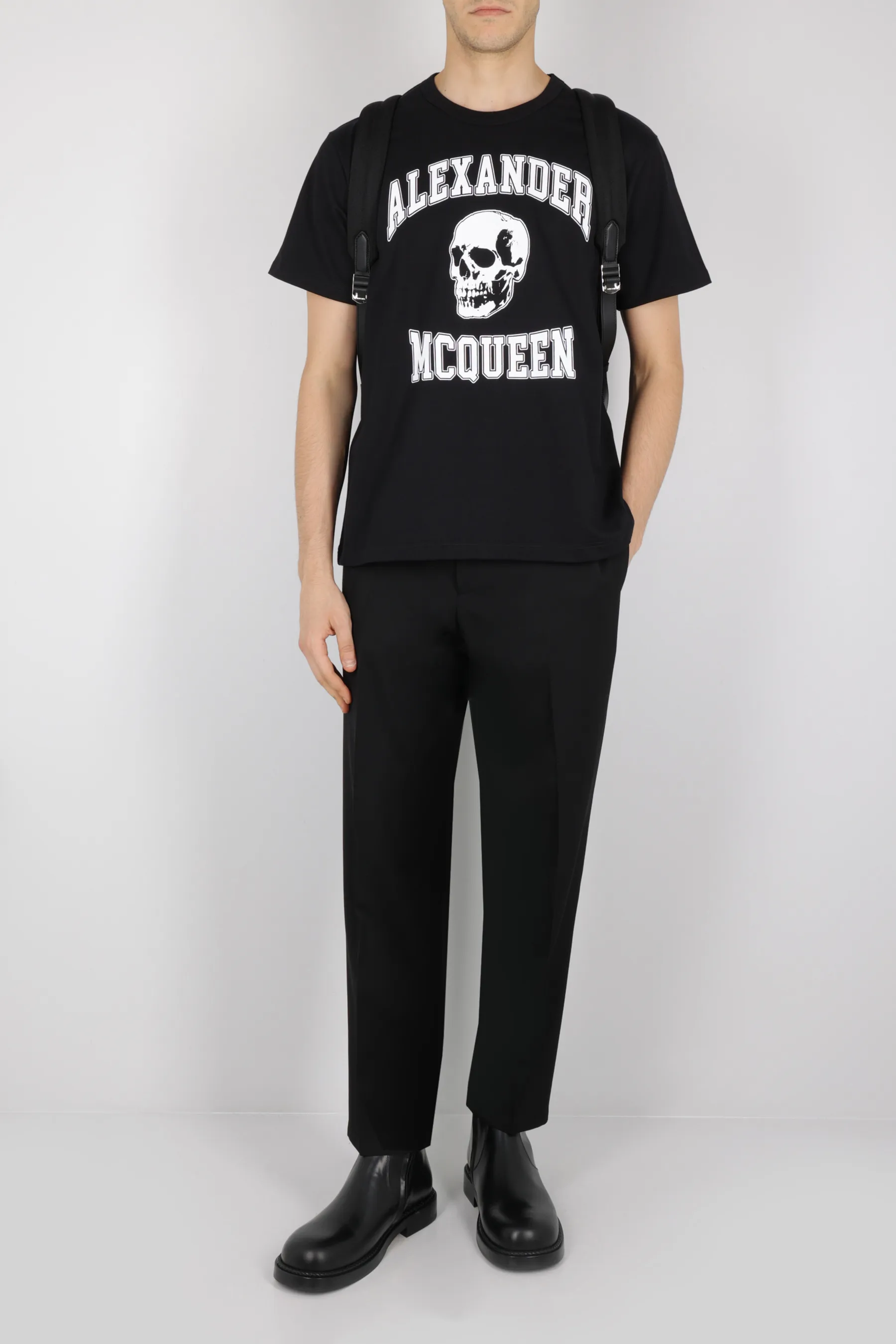 alexander mcqueen  |Crew Neck Skull Plain Short Sleeves Logo Crew Neck T-Shirts