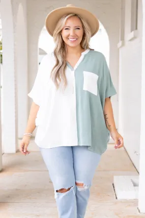 Beautiful Mistake Top, Sage-Off White