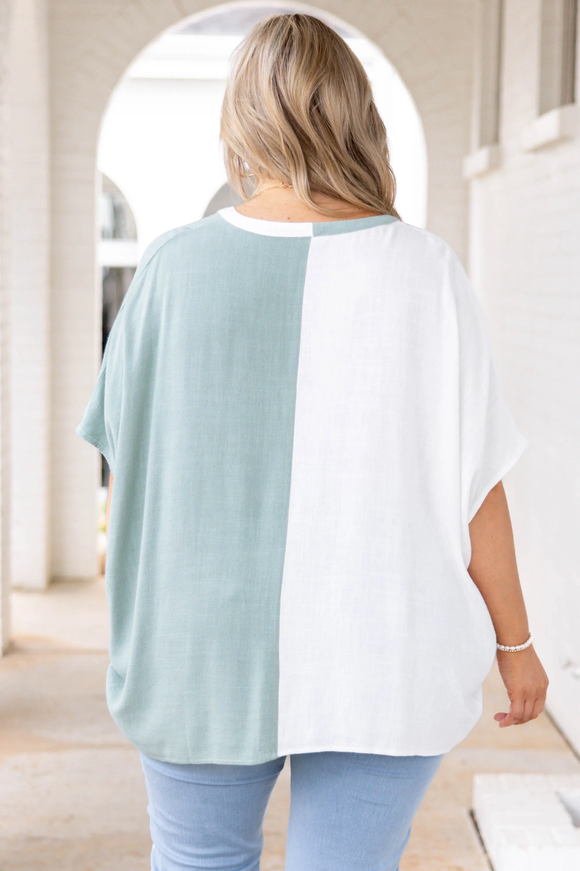 Beautiful Mistake Top, Sage-Off White