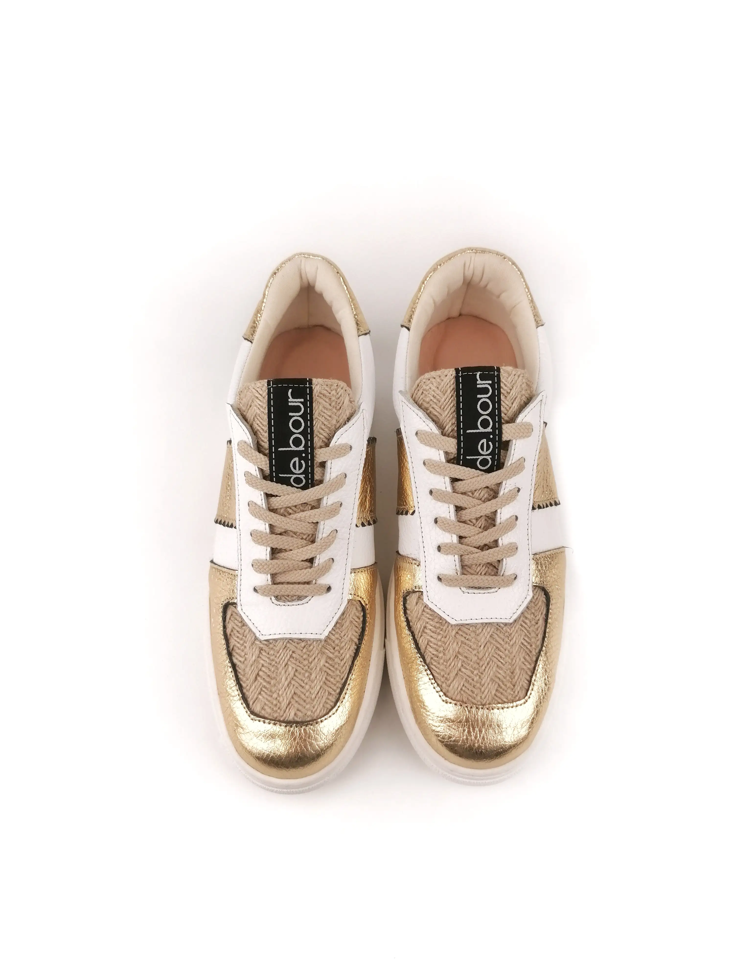 BETTY GOLD LEATHER & JUTE SNEAKERS