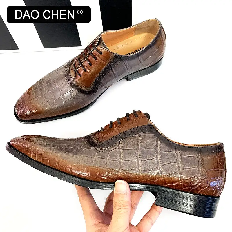 BLACK MIXED COLORS CROCODILE PRINT SHOES LACE UP DRESS SHOE