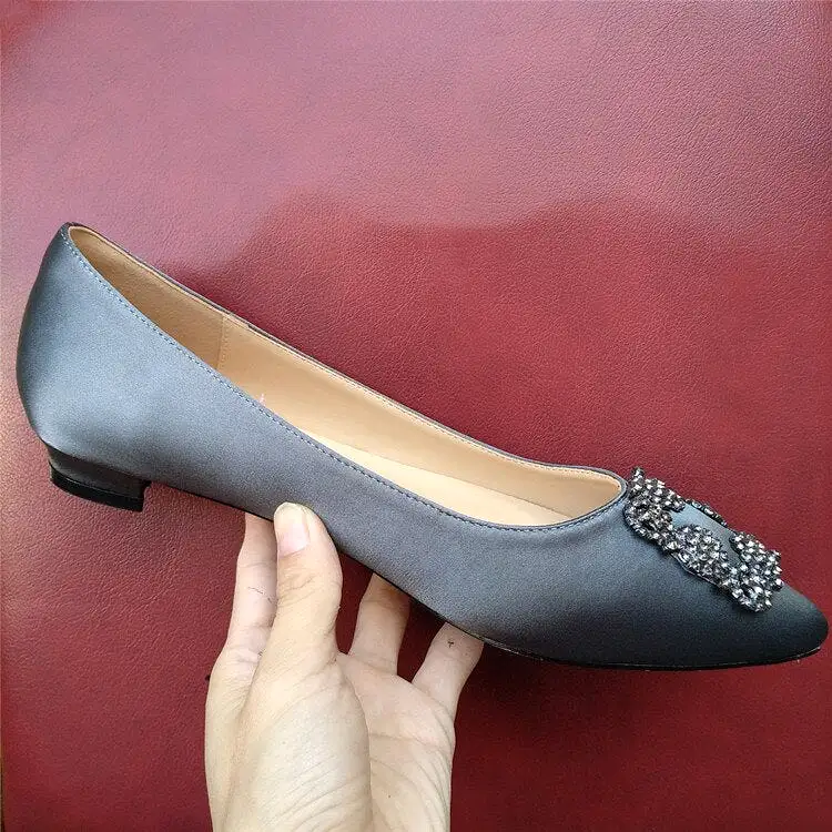 Black Satin Cloth Flats Shoes Woman Basic 2023 Fashion Sequined Rhinestones Crystal Diamond Flats Bridal Shoe Work Women Shoes