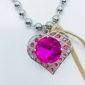 Bling Pink Heart Crystal Necklace