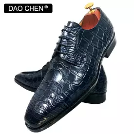 BLUE BLACK CROCODILE SHOES LACE UP CASUAL DRESS MAN SHOE OFFICE WEDDING SHOES FOR MEN