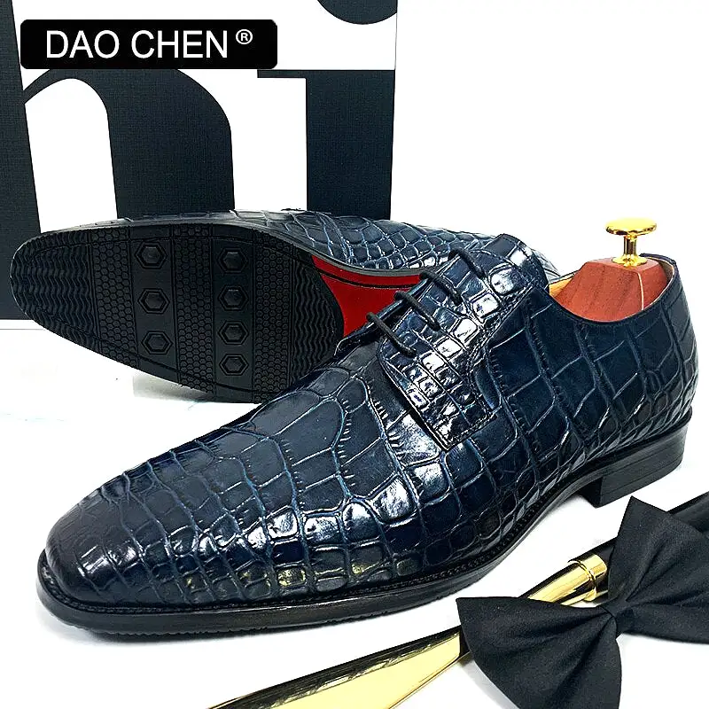 BLUE BLACK CROCODILE SHOES LACE UP CASUAL DRESS MAN SHOE OFFICE WEDDING SHOES FOR MEN