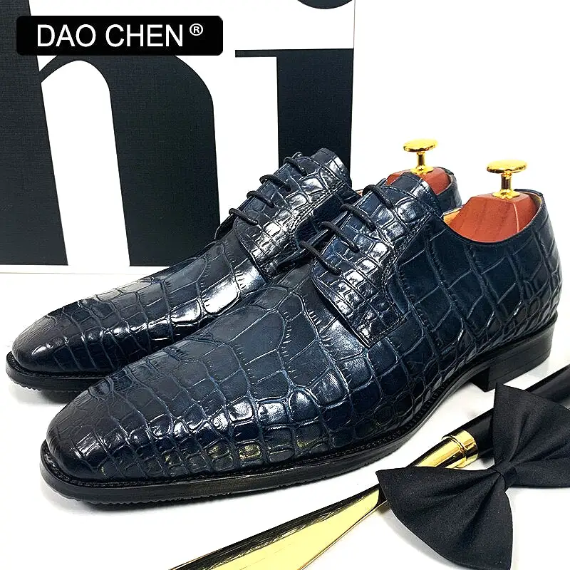 BLUE BLACK CROCODILE SHOES LACE UP CASUAL DRESS MAN SHOE OFFICE WEDDING SHOES FOR MEN