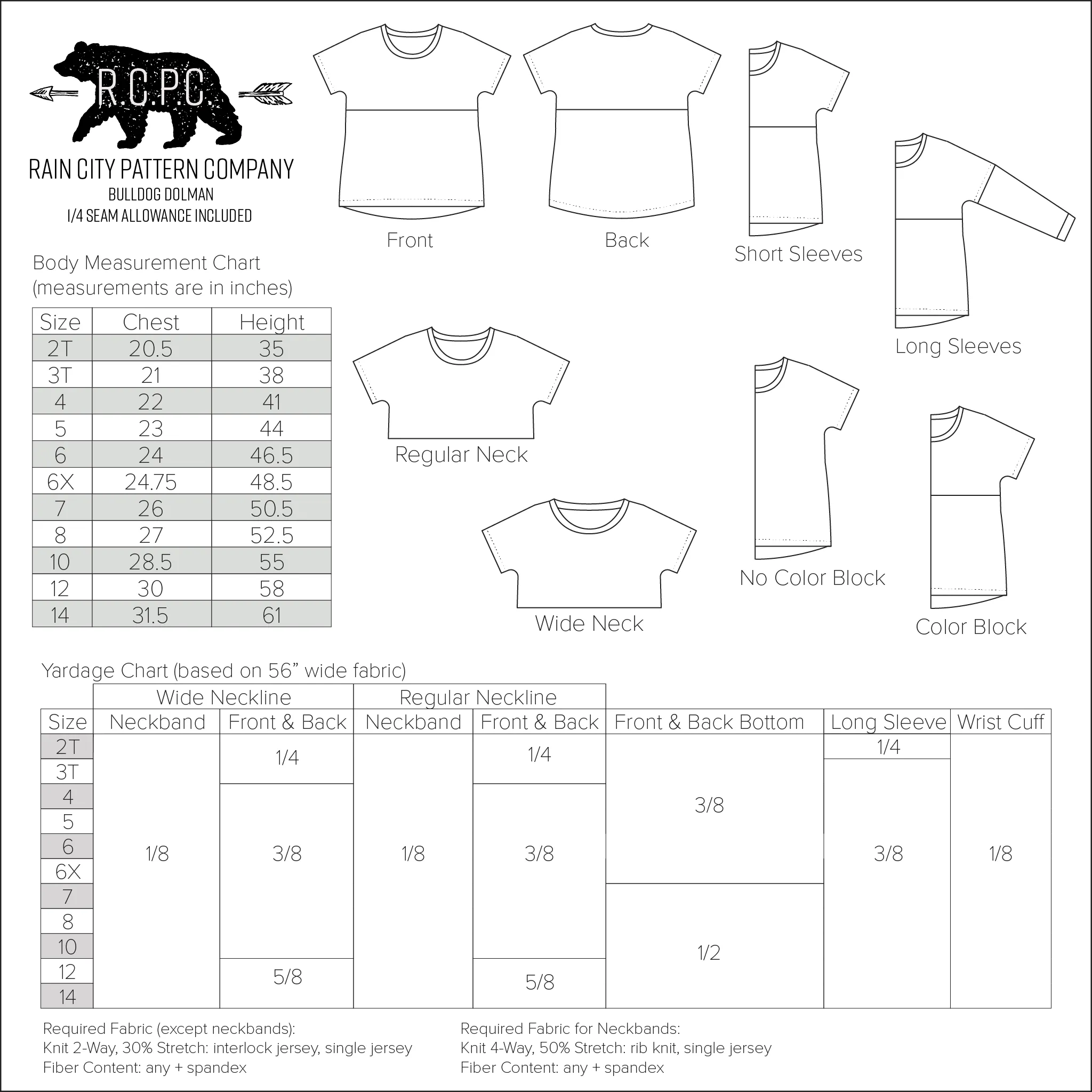 Bulldog Color-block Dolman | Child Size 2T-14 | Beginner Level Sewing Pattern