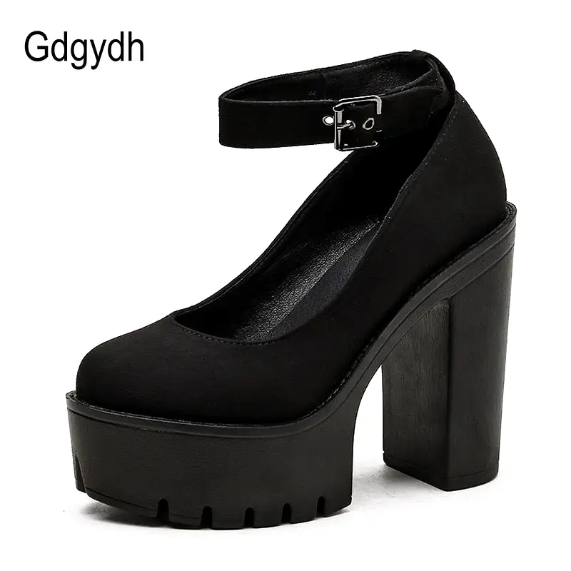 Chunky Block High Heel Platform Shoes Ankle Strap Buckle Pumps Gothic Punk Shoes For Model Nightclub