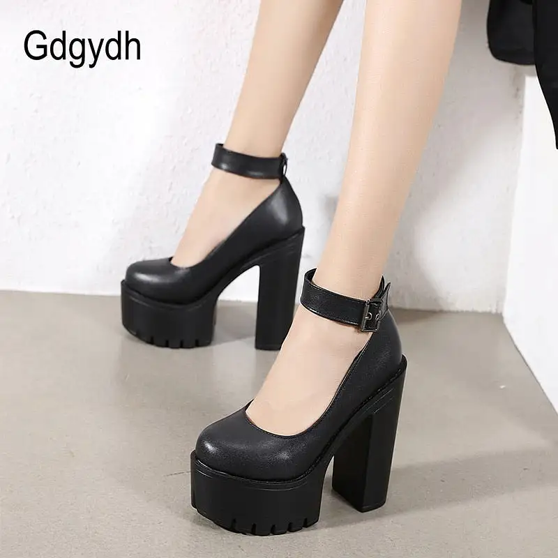 Chunky Block High Heel Platform Shoes Ankle Strap Buckle Pumps Gothic Punk Shoes For Model Nightclub