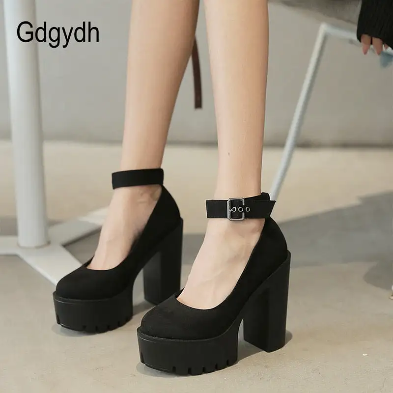 Chunky Block High Heel Platform Shoes Ankle Strap Buckle Pumps Gothic Punk Shoes For Model Nightclub