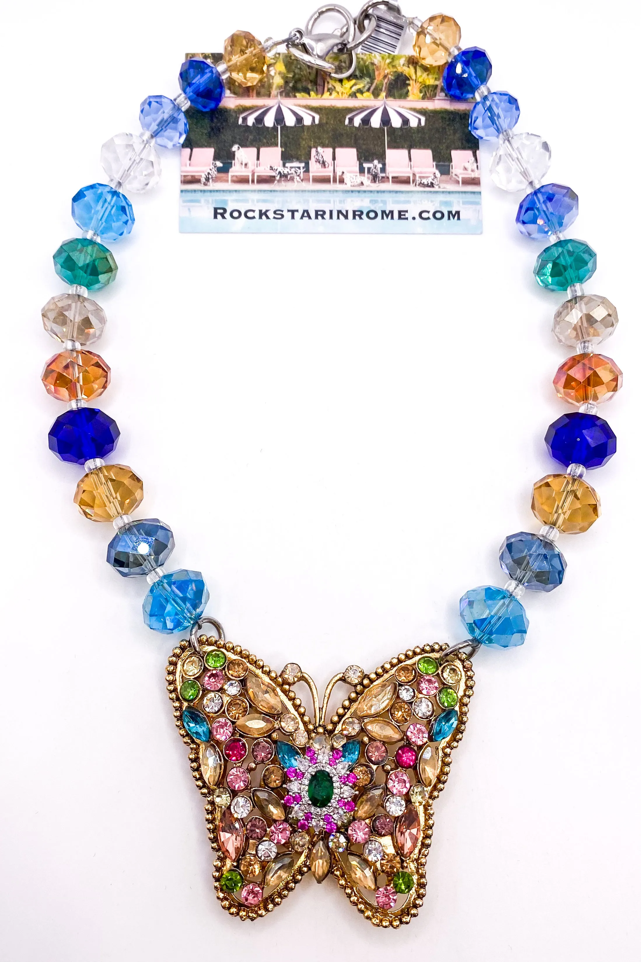 Citrine & Pink Multi Butterfly Chandelier Crystal Necklace | Rockstar In Rome