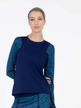 Colorblock Active Sofia Long Sleeve Crew Neck - Ink/Ink Tessel