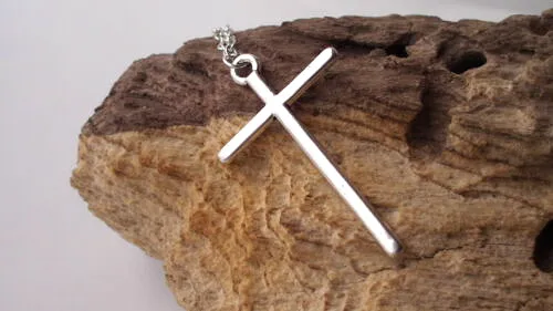 Cross Necklace Simple Crucifix Skinny Pendant Silver Chain Long Mens Ladies New