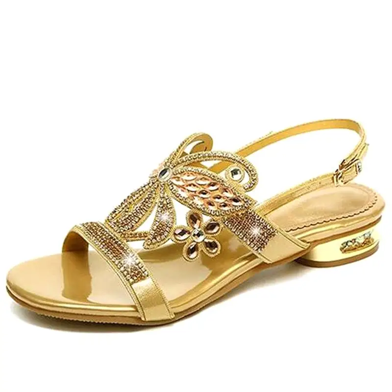 Famous New Open Toe Sheepskin Rhinestone Sandals Summer Fashion Sandals Comfortable Low-heel Shoes Woman Leather Sandals