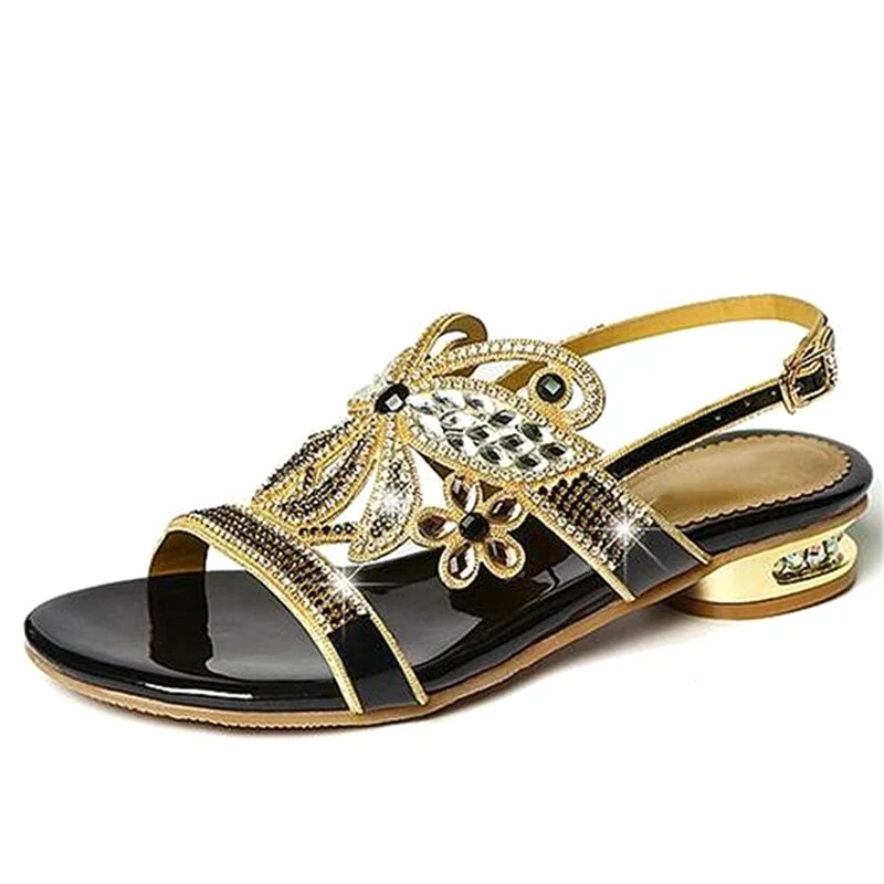 Famous New Open Toe Sheepskin Rhinestone Sandals Summer Fashion Sandals Comfortable Low-heel Shoes Woman Leather Sandals