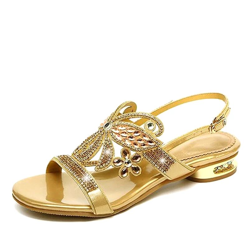 Famous New Open Toe Sheepskin Rhinestone Sandals Summer Fashion Sandals Comfortable Low-heel Shoes Woman Leather Sandals