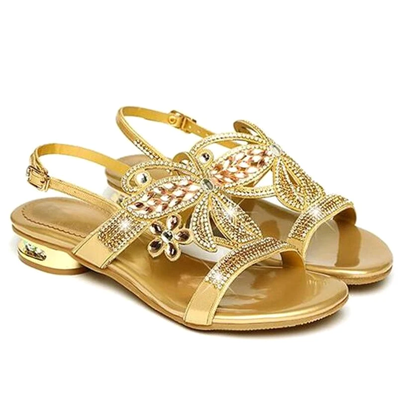 Famous New Open Toe Sheepskin Rhinestone Sandals Summer Fashion Sandals Comfortable Low-heel Shoes Woman Leather Sandals