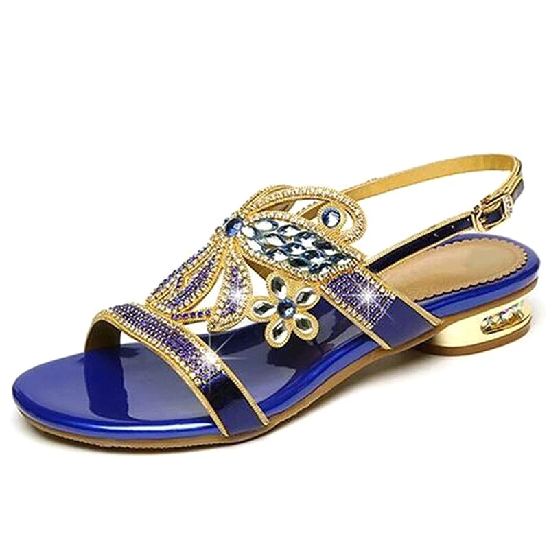 Famous New Open Toe Sheepskin Rhinestone Sandals Summer Fashion Sandals Comfortable Low-heel Shoes Woman Leather Sandals