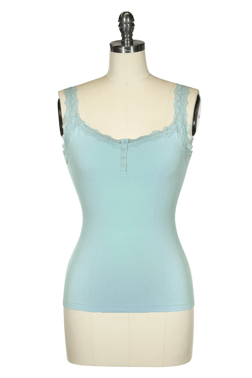 Follies D'Amour Lace Trim Singlet (Blue)