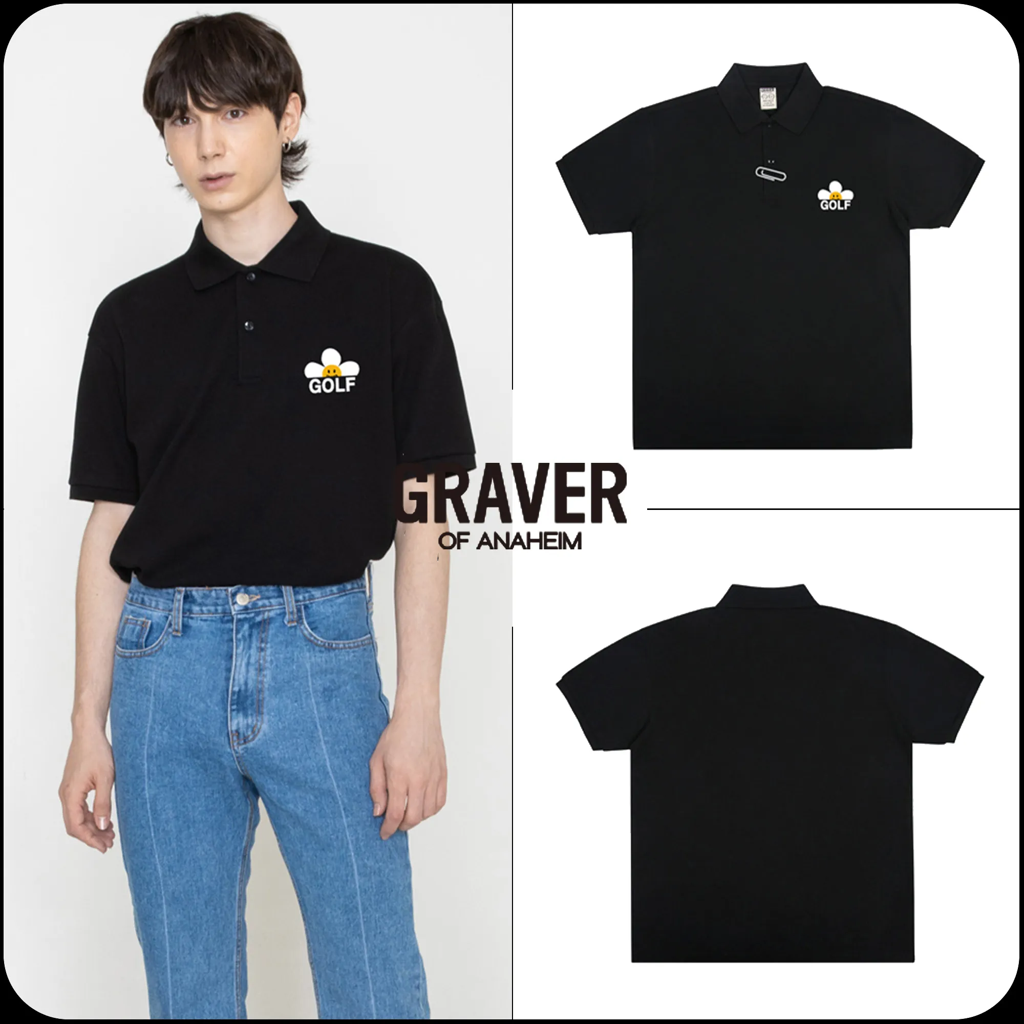 GRAVER  |[GRAVER]★GOLF FLOWER SMILE PIQUE SHORT SLEEVE T-SHIRT