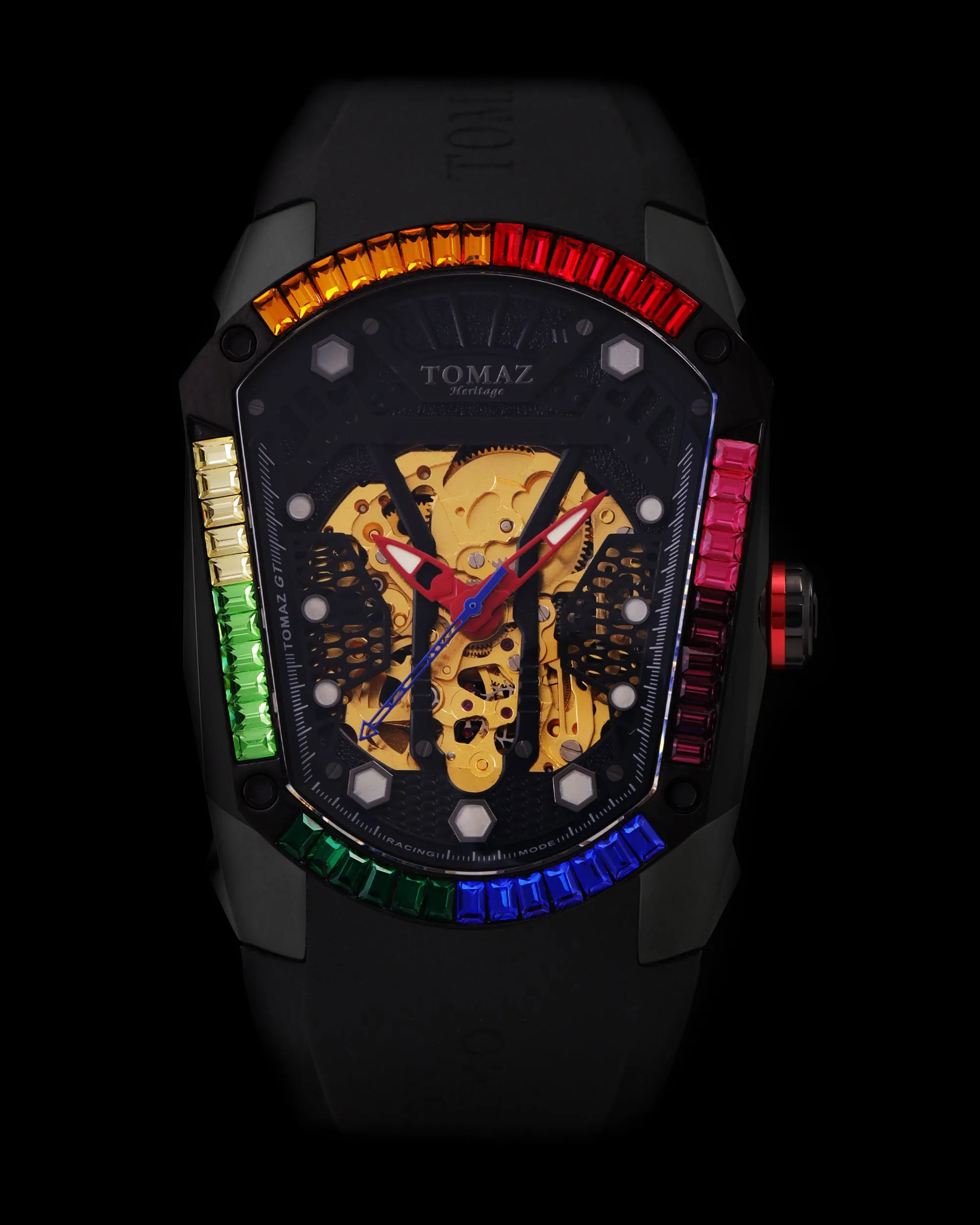 GT Skeleton TW028-D21 (Black) with Rainbow Swarovski (Black Rubber Strap)