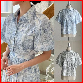 I AM MARI  |Flower Patterns Casual Style Short Sleeves Party Style