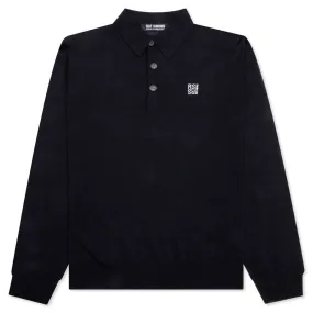 Knit Polo Shirt w/ Contrast Embroidery - Dark Navy