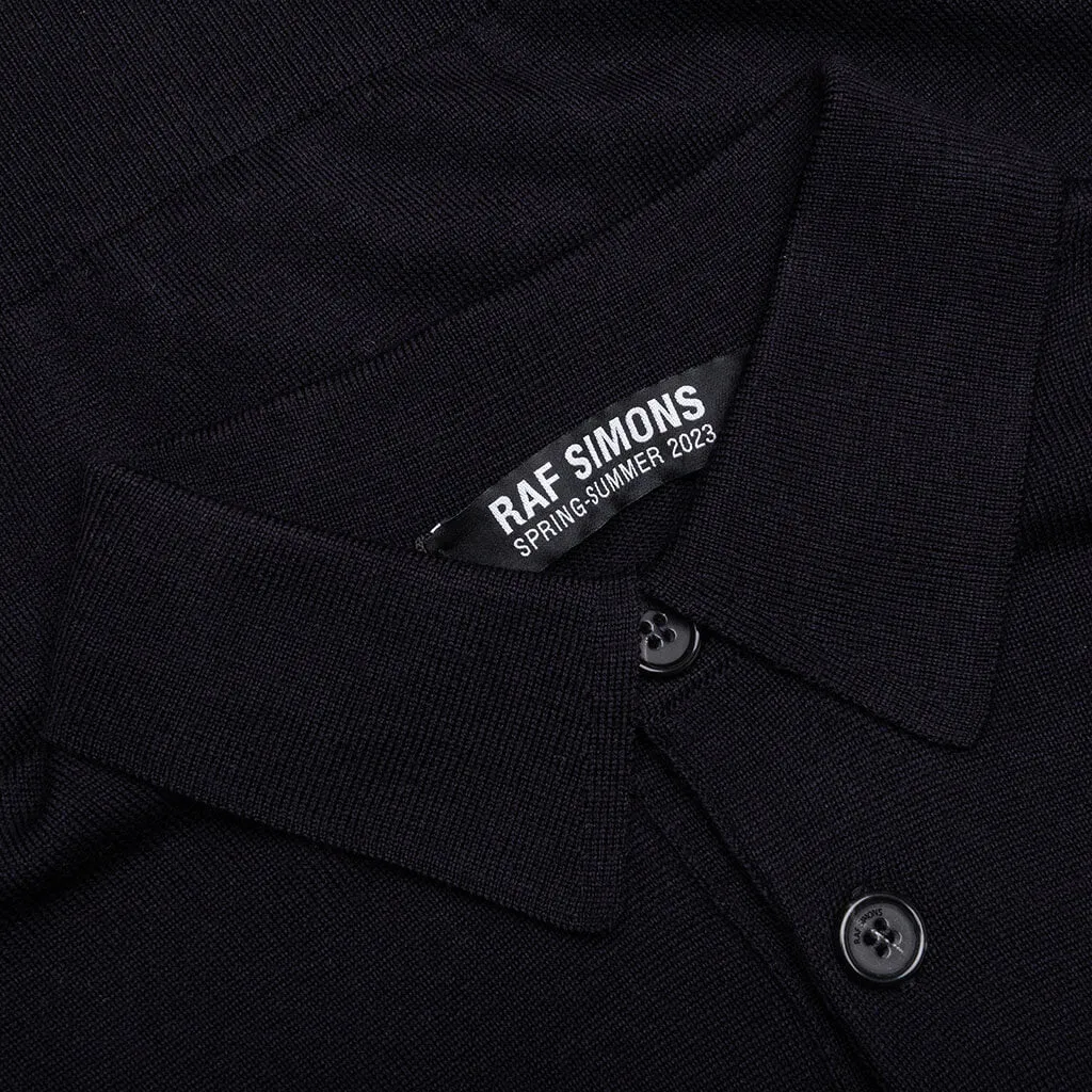 Knit Polo Shirt w/ Contrast Embroidery - Dark Navy