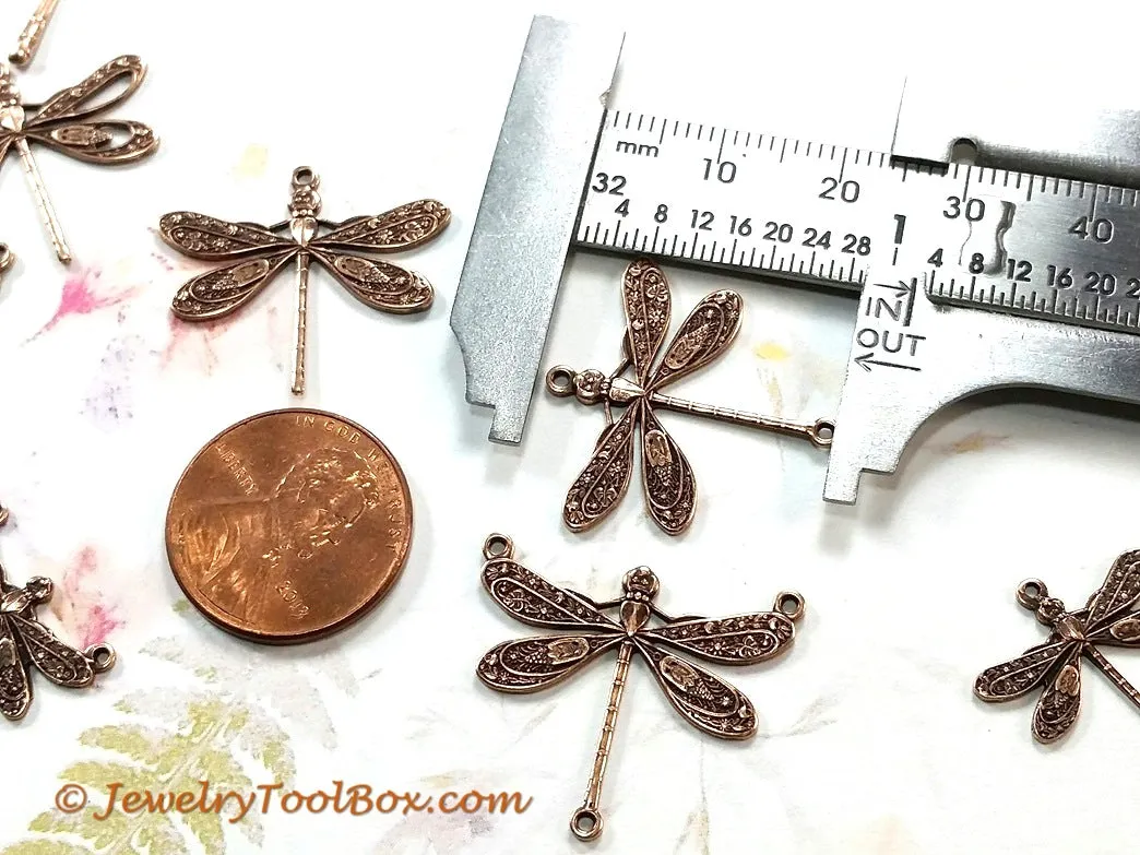 Large Antique Copper Dragonfly Connector Charm, 2 Loops, Lot Size 10, #05C