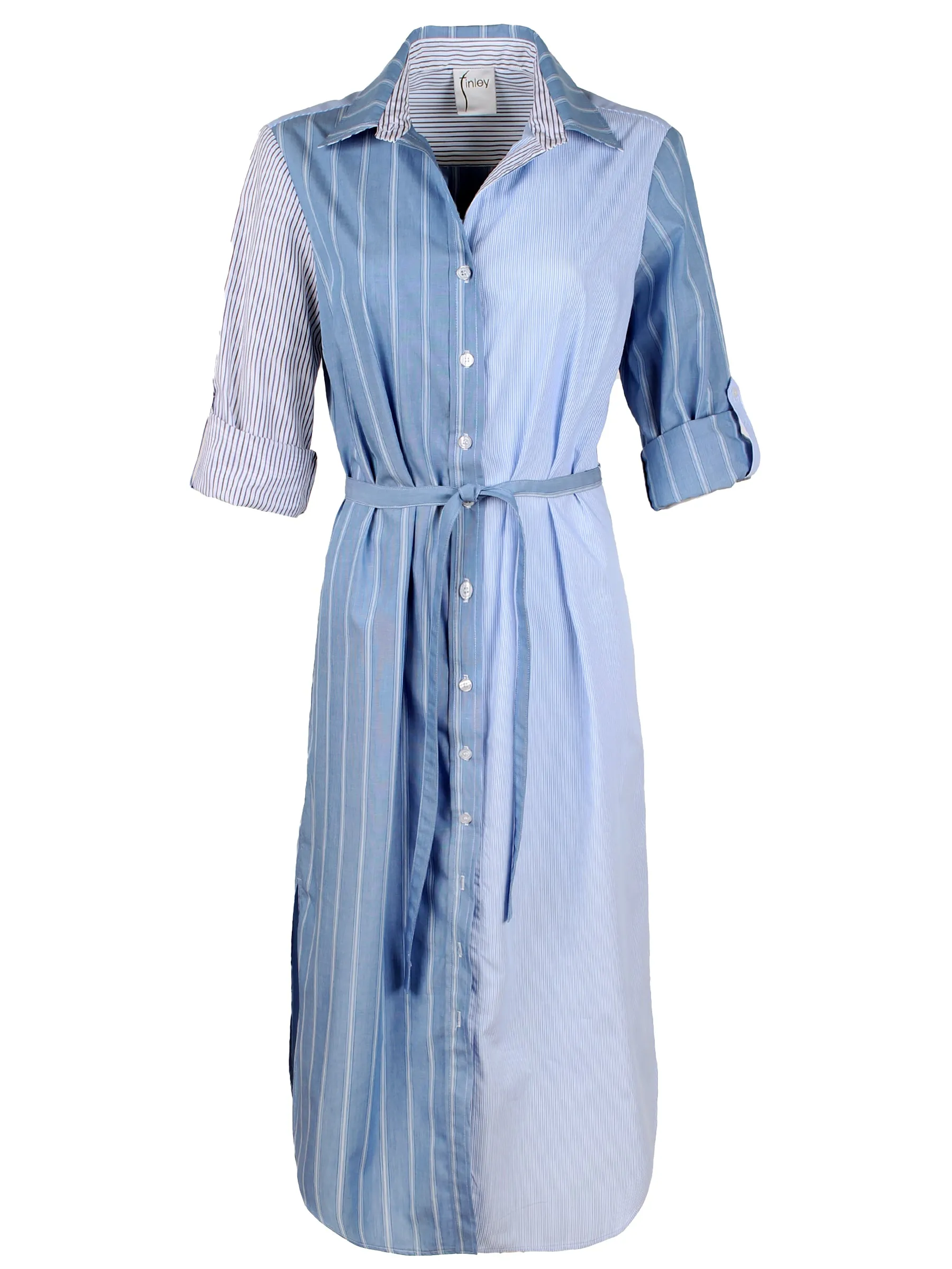 Long Alex Shirt Dress Colorblock Blue Stripe