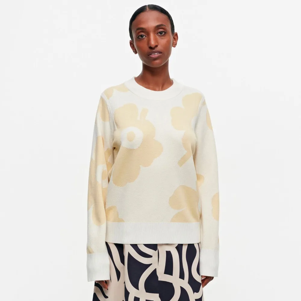 marimekko  |Crew Neck Flower Patterns Casual Style Wool Nylon Rib