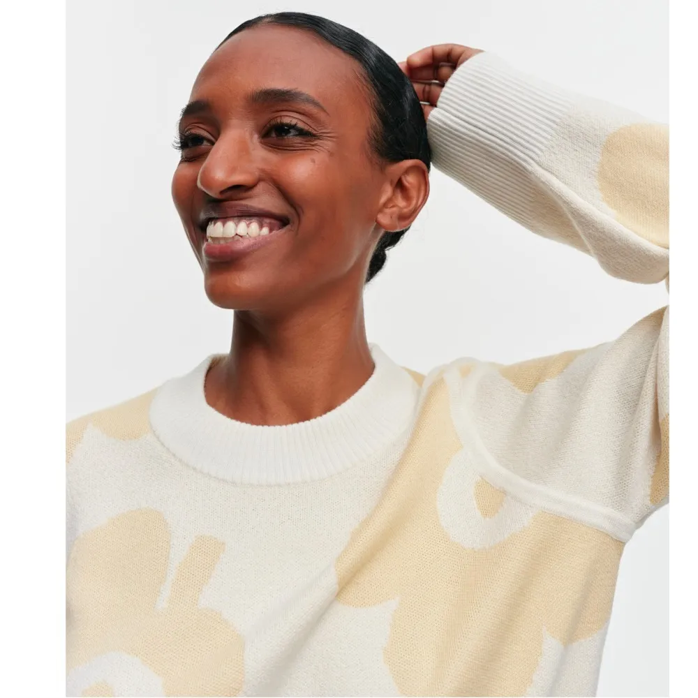 marimekko  |Crew Neck Flower Patterns Casual Style Wool Nylon Rib