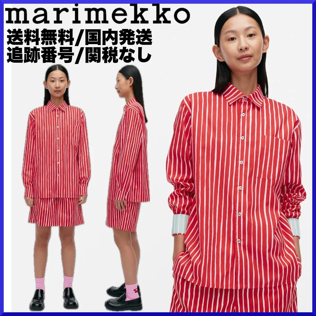 marimekko  |Stripes Casual Style Unisex Long Sleeves Cotton Office Style